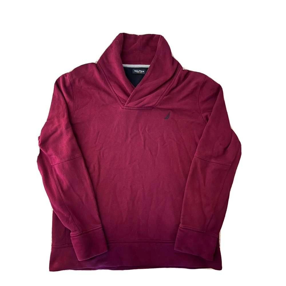 Vintage NAUTICA Shawl Collar Sweatshirt Burgundy (L)